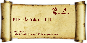 Miklóska Lili névjegykártya